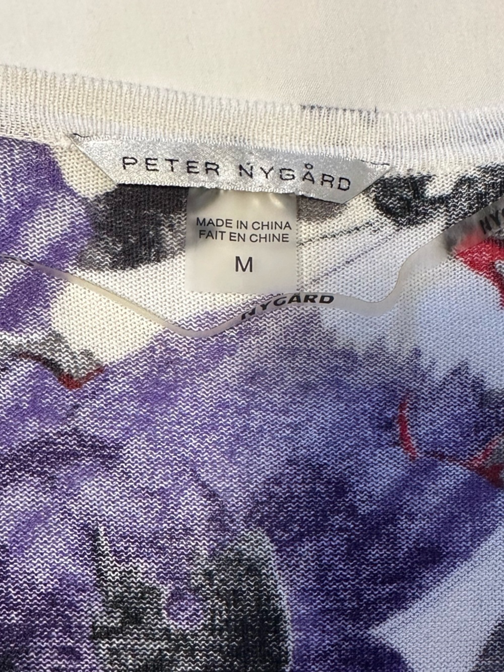Peter Nygard Medium Floral V-Neck Cardigan Sweater - Purple/White One Button - Picture 6 of 10
